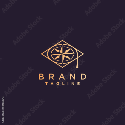Student Hat With Compass Motif Logo Design. Reference logo design for education center.