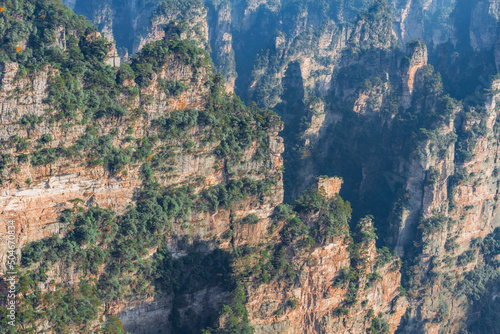 Cliffs in Zhangjiajie Forest Park at sunrise.