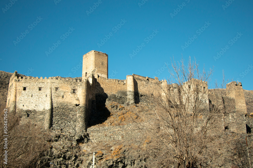 Castle wall. Fortress in mountains. Ancient building. Castle wall. Fortress in mountains. Ancient building.
