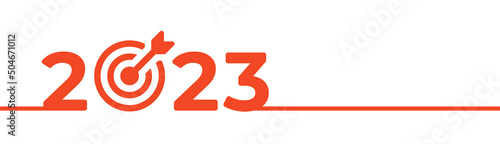 2023 text with target icon banner. Vector illustration