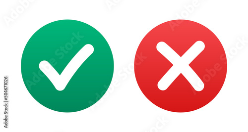 Check and wrong icon sign. Green check mark, red cross mark icon set. Vector illustration