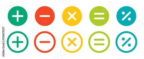 Plus, minus, multiply, equal and divide sign icon set. Math sign vector illustration.