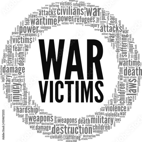 War Victims word cloud conceptual design isolated on white background.