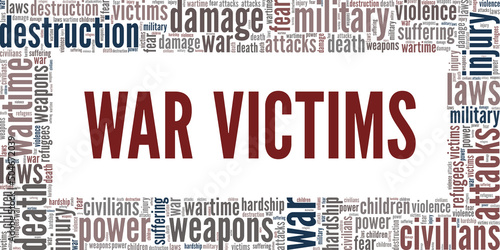War Victims word cloud conceptual design isolated on white background.