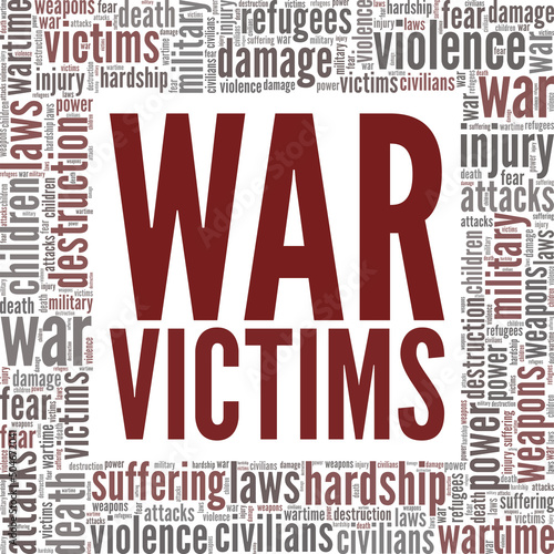 War Victims word cloud conceptual design isolated on white background.