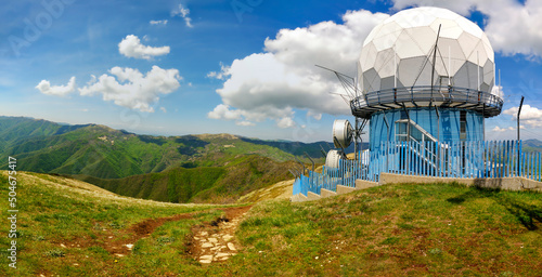 View of the Lesima Peak (Lombardy, Northern Italy), with its aviation balloon-shaped radar; is a small mountain near the borders between Piedmont, Lombardy and Emilia Regions. photo