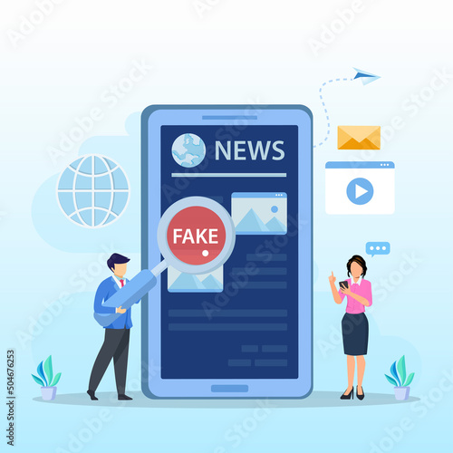 Fake news concept. False information broadcasting. Press, newspaper journalists, editors.