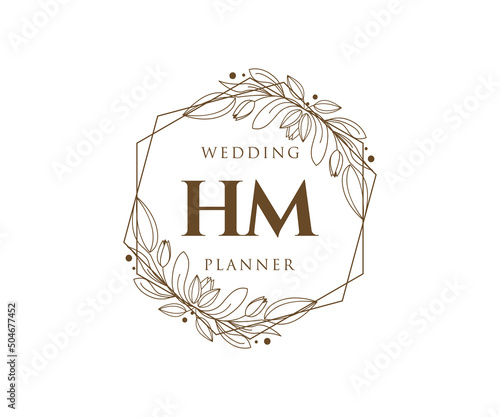 HM Initials letter Wedding monogram logos collection, hand drawn modern minimalistic and floral templates for Invitation cards, Save the Date, elegant identity for restaurant, boutique, cafe in vector