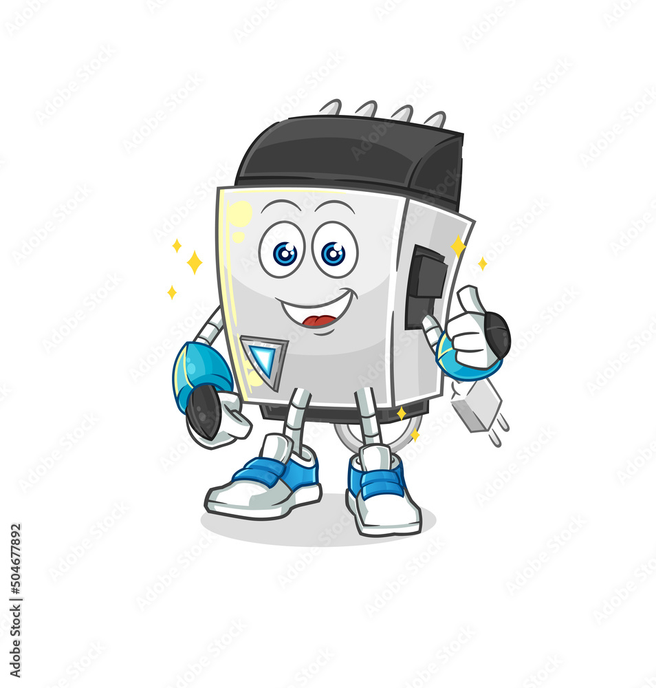 hair clipper robot character. cartoon mascot vector