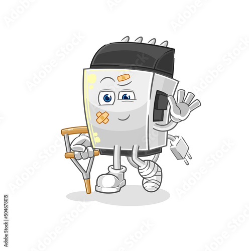 hair clipper sick with limping stick. cartoon mascot vector