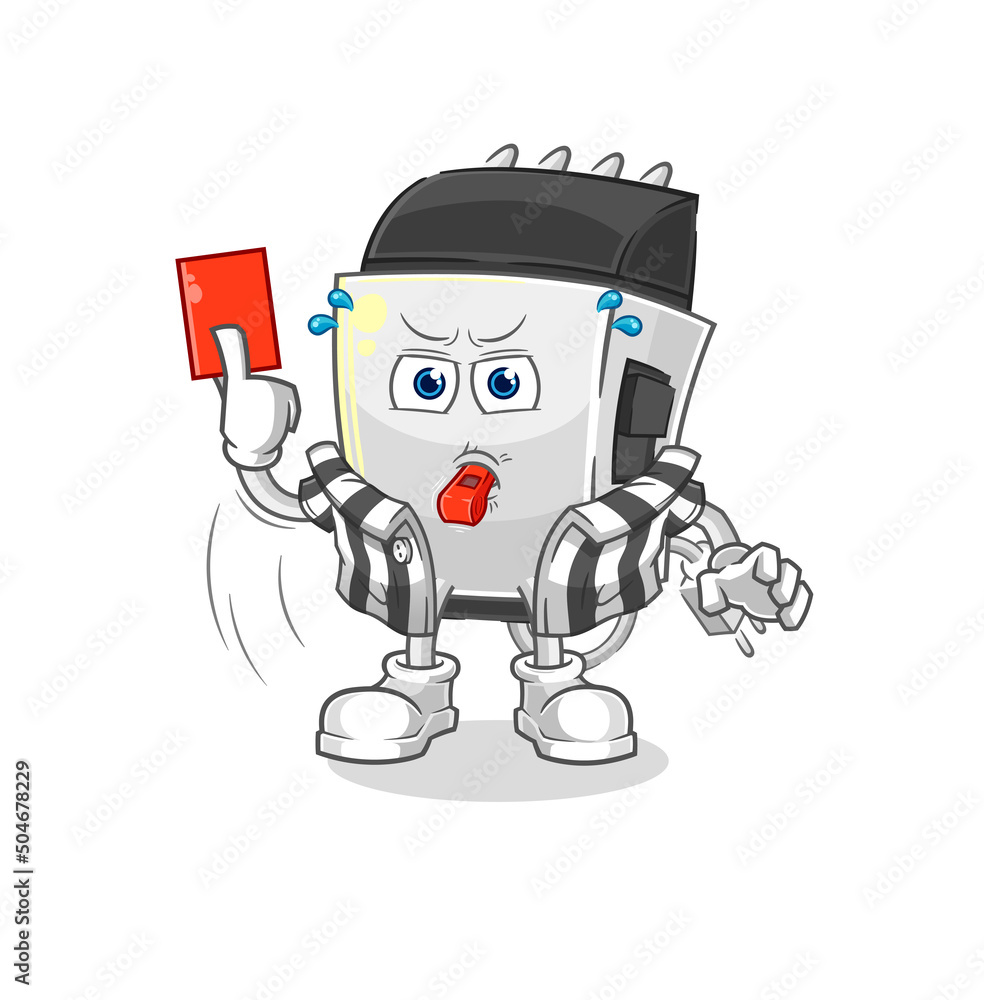 hair clipper referee with red card illustration. character vector