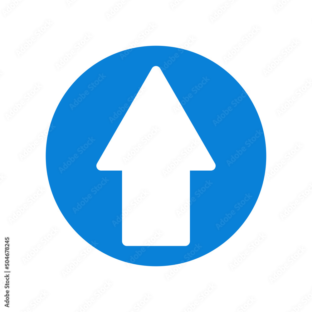 Up direction blue arrow in round industrial sign, navigation label vector Up direction blue arrow in round industrial sign, navigation label vector