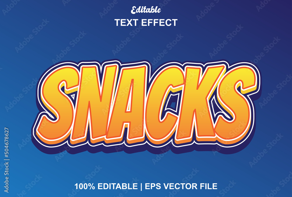 Snack text effect with yellow and blue color editable.