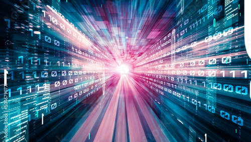 Obraz w ramie Software development, application programming code and tacit computer coding . Concept of smart digital transformation and technology disruption that changes global trends in new information era .