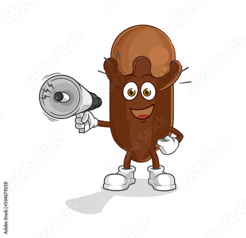 clove holding hand loudspeakers vector. cartoon character