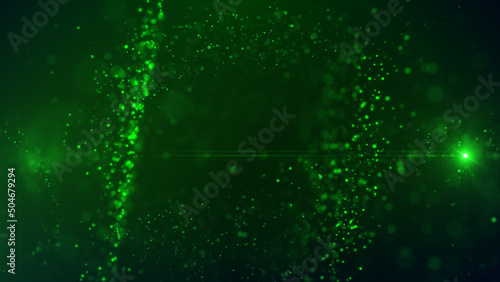 Abstract Green Shine Blurry Focus Surfaces Of Digital Space With Glitter Sparkle Dust Particles And Lighting Flare Background