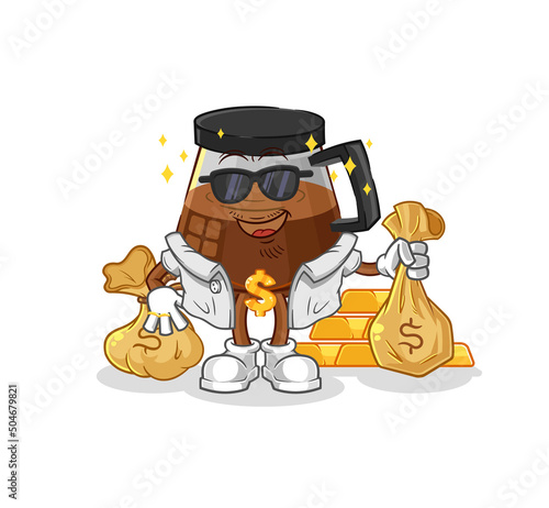 coffee machine rich character. cartoon mascot vector
