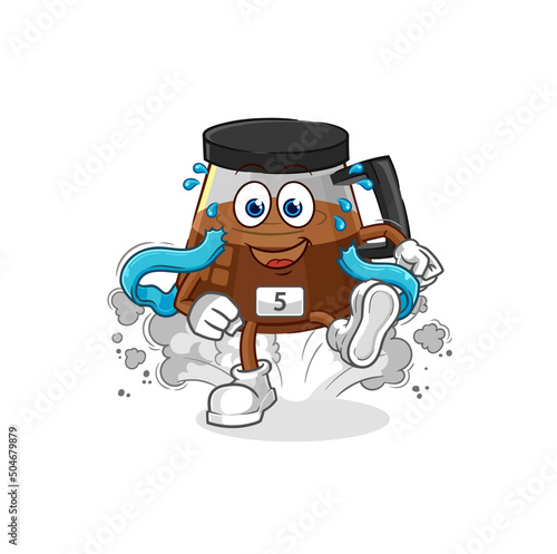 coffee machine runner character. cartoon mascot vector