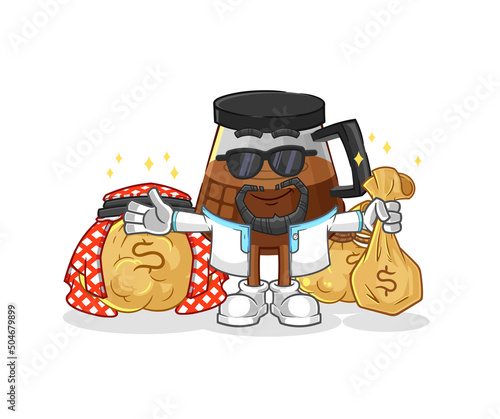 coffee machine rich arabian mascot. cartoon vector