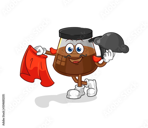 coffee machine matador with red cloth illustration. character vector
