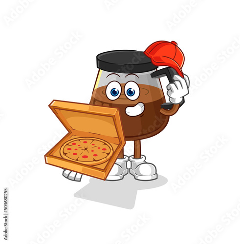 coffee machine pizza delivery boy vector. cartoon character