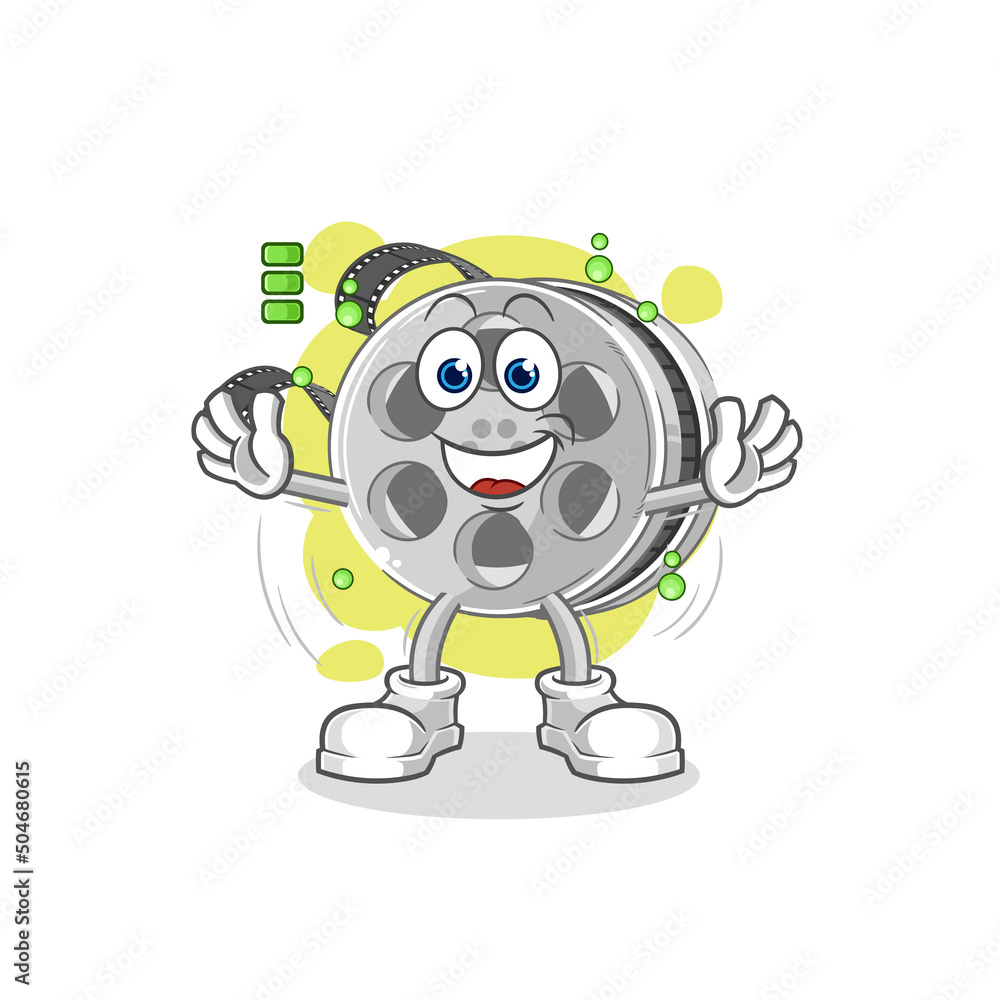 film reel full battery character. cartoon mascot vector film reel full battery character. cartoon mascot vector