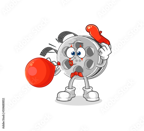 film reel pantomime blowing balloon. cartoon mascot vector