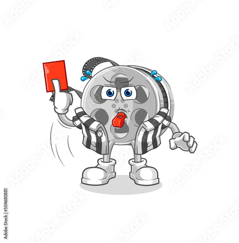 film reel referee with red card illustration. character vector