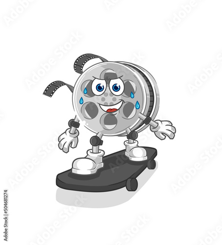film reel riding skateboard cartoon character vector