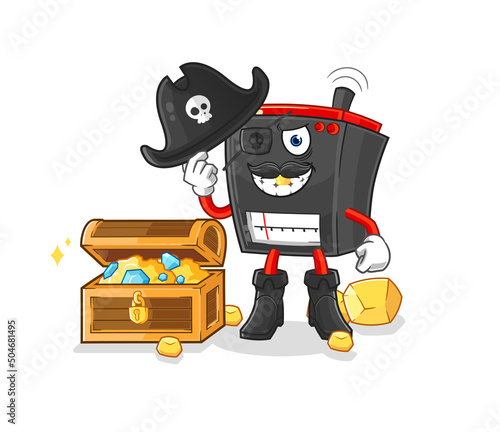 radio pirate with treasure mascot. cartoon vector