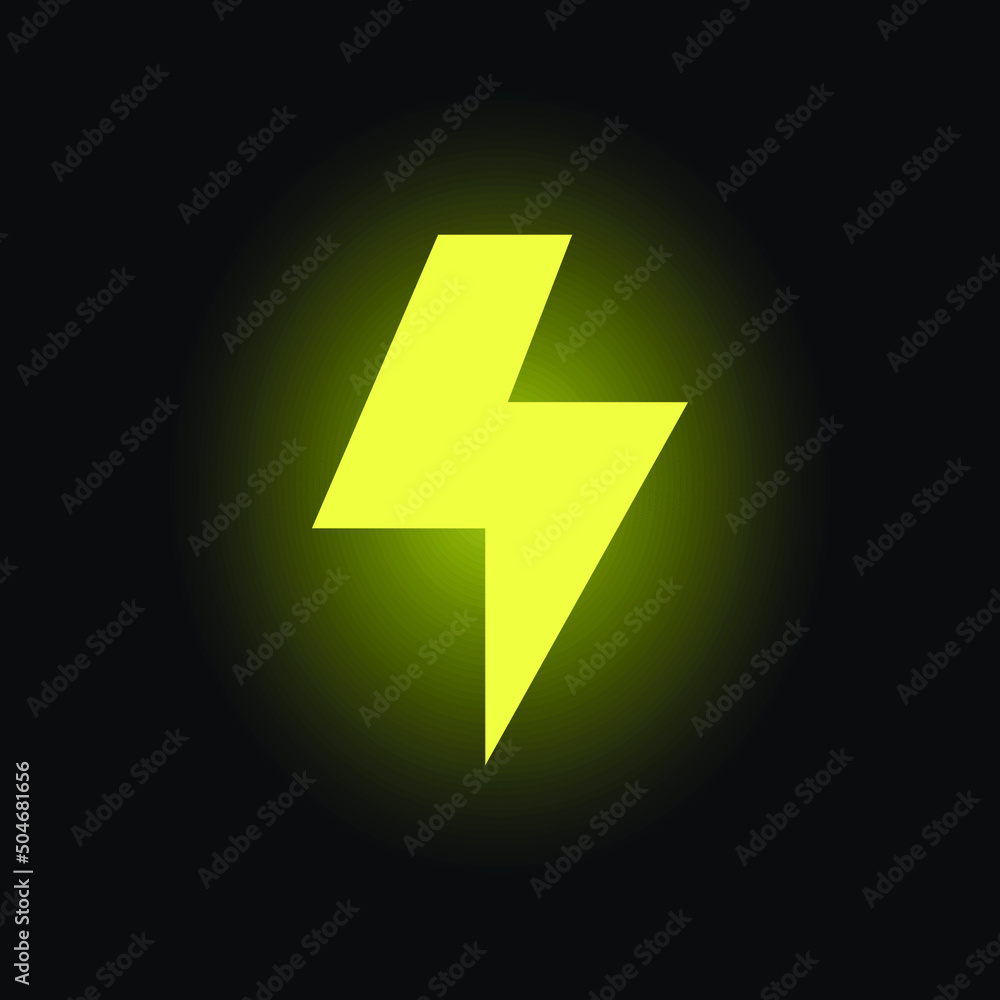 Lightning bolt thunder icon. Power energy battery concept. Glowing yellow on black background. Vector illustration isolated. EPS 10. Lightning bolt thunder icon. Power energy battery concept. Glowing yellow on black background. Vector illustration isolated. EPS 10.
