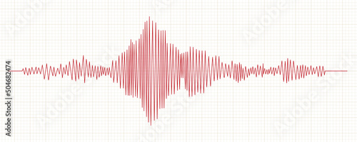 Seismograph measurement or lie detector graph. Seismic measurements with data record. Vector illustration in grid paper background