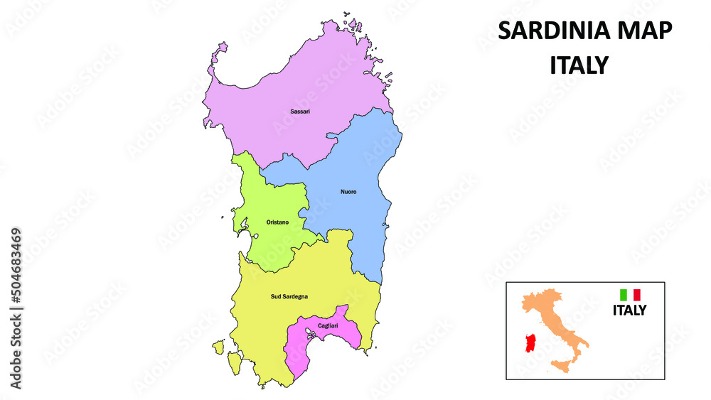 Sardinia Map. District map of Sardinia in District map of Sardinia in ...