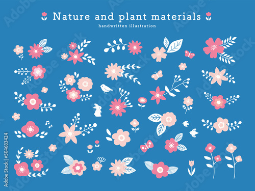 ナチュラルなボタニカル草花素材セット【ブルー】【主線なし】
