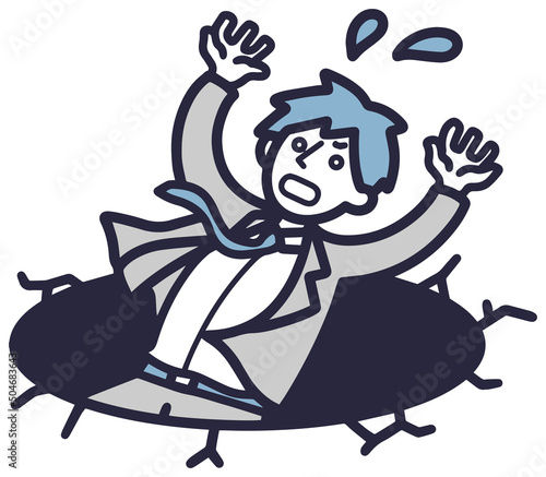 落とし穴に落ちる男性　シンプルイラスト