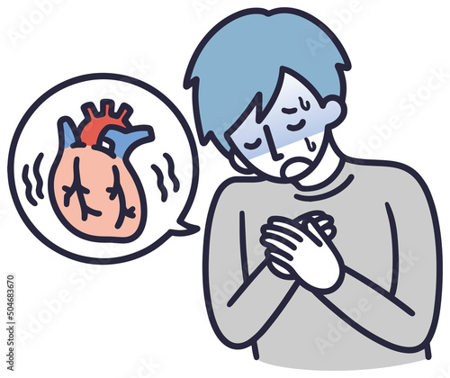 胸が痛い男性　シンプルイラスト