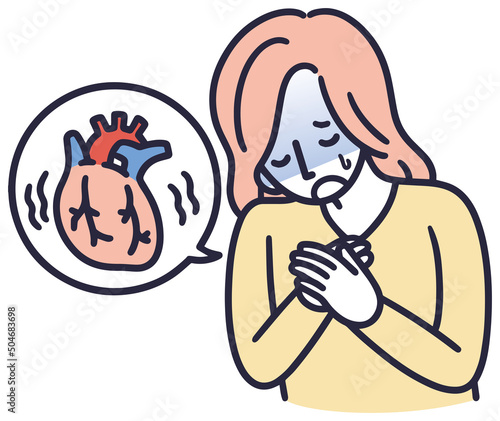 胸が痛い女性　シンプルイラスト