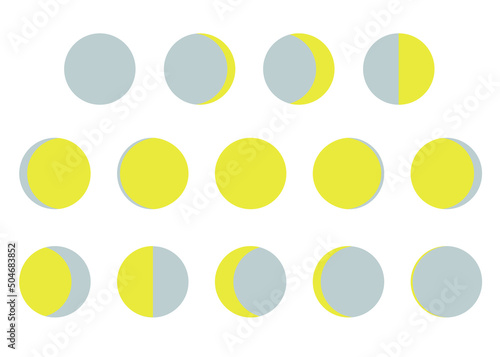 月の満ち欠けのイラストセット　月齢