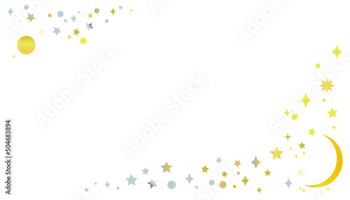 星と月のフレームイラスト　背景イラスト　ゴールド