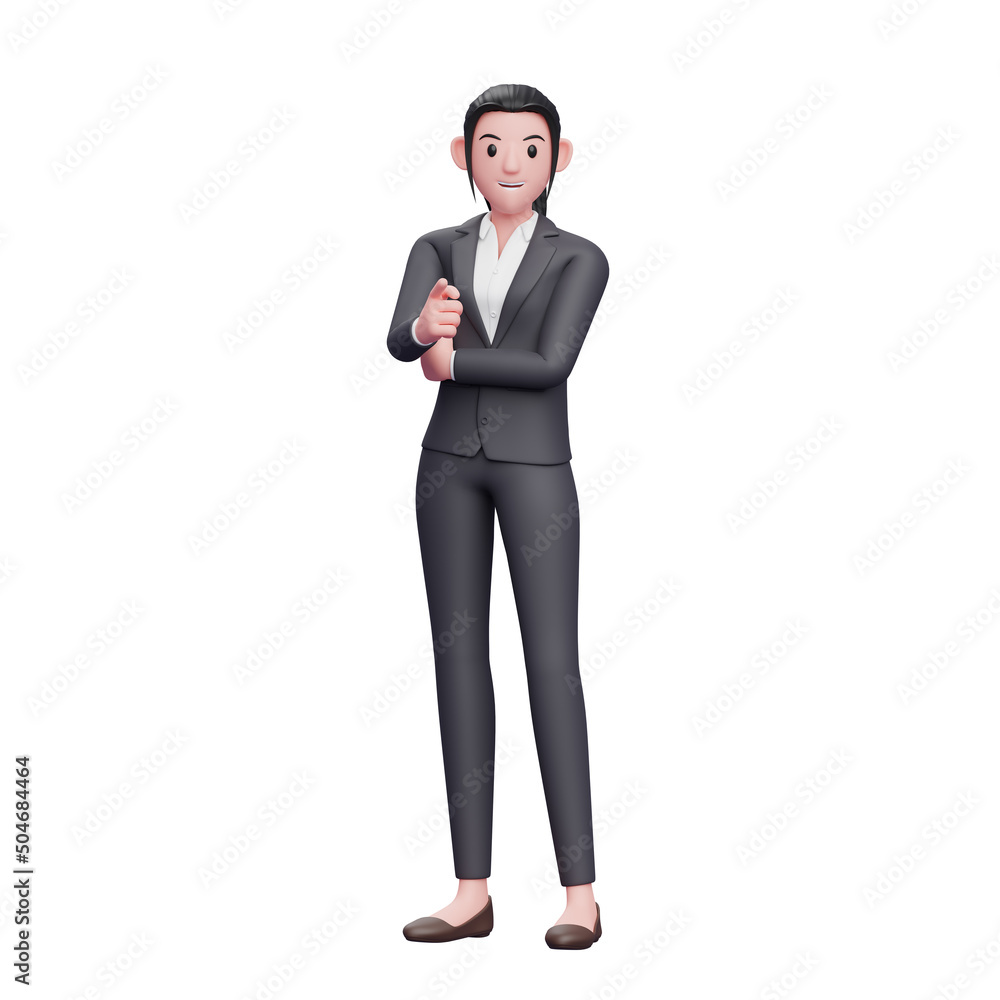 Business woman pointing at camera, 3D render business woman character illustration Business woman pointing at camera, 3D render business woman character illustration