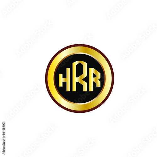 HRR letter circle logo design. HRR letter logo design with black background. HRR creative letter logo with gold colors.
 photo