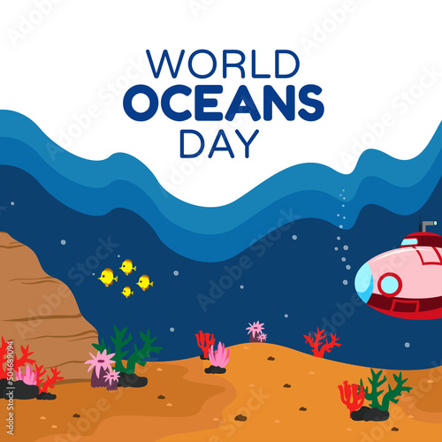 World oceans day. Sea animals. Poster. Vector illustration.