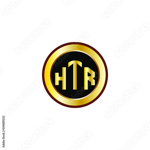 HTR letter circle logo design. HTR letter logo design with black background. HTR creative letter logo with gold colors.
 photo