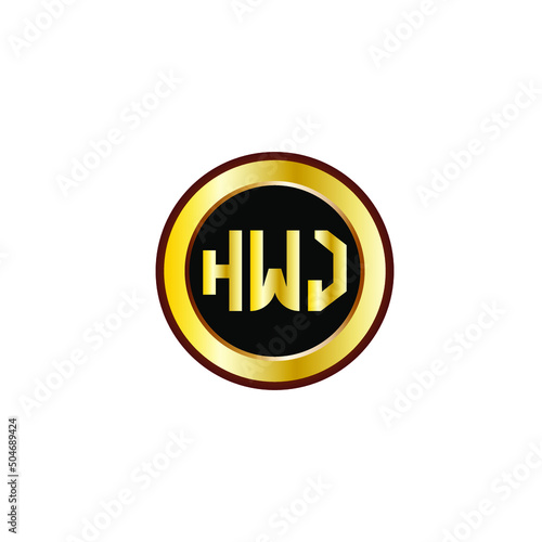 HWJ letter circle logo design. HWJ letter logo design with black background. HWJ creative letter logo with gold colors.
 photo