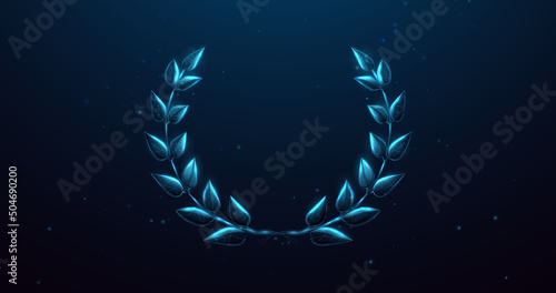 Laurel wreath. Champion sign. lines, triangles, and particle style designs. geometric wireframe