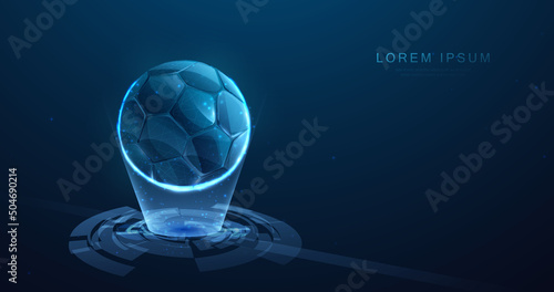 Soccer football. Hologram technology with a ball. lines, triangles, and particle style designs. geometric wireframe