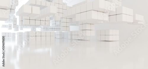 Obraz na płótnie Luxury white abstract architectural minimalistic background. Contemporary showroom. Modern exhibition stand. Empty gallery. Backlight. Polygonal Graphic Design. 3D illustration and rendering. w salonie