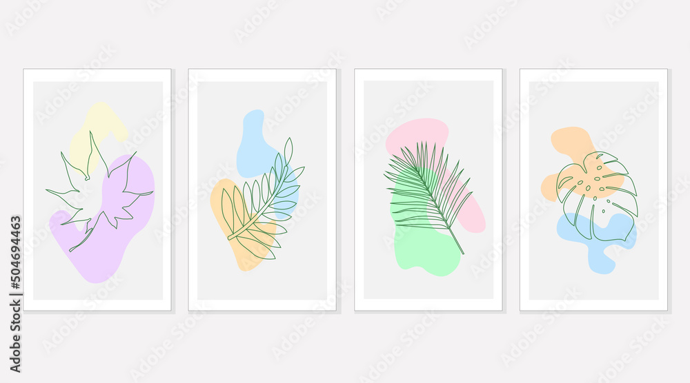 A set of vector images in a frame beautiful natural leaf pattern Used to decorate and display