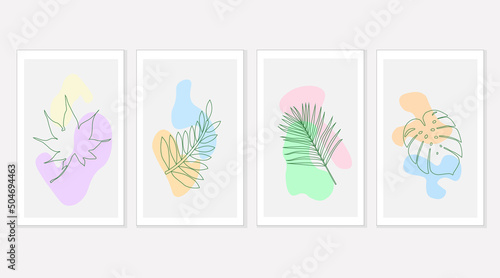 A set of vector images in a frame beautiful natural leaf pattern Used to decorate and display
