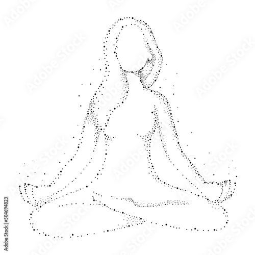 Particles of female figure meditating